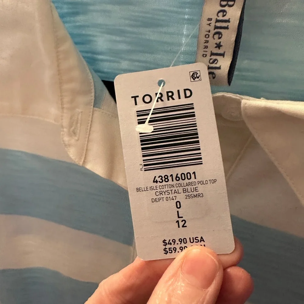 Torrid Belle Isle Cotton Collared Polo Top Blue Stripes Size 0X Large NWT - Picture 5 of 13